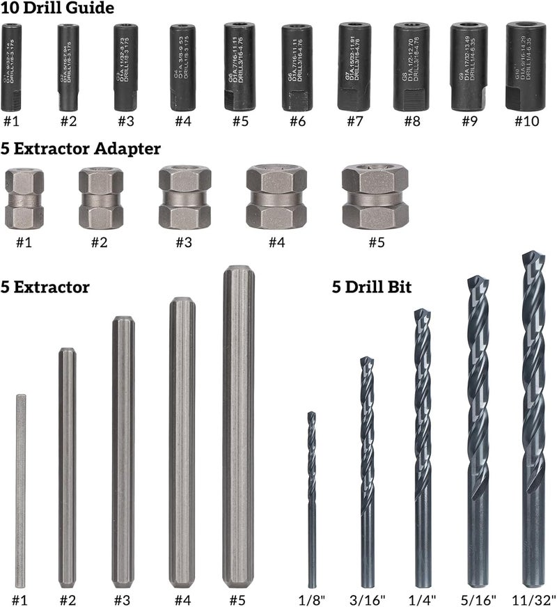 Thinkpro Broken Bolt Extractor, 25 PCS Drill Bit Extractor Set,Easy Out Drill Bit Guides,Drill Extractor Kit for Removing Stripped,Damaged,Rusted, Rounded-Off Bolts, Automotive Nuts & Screws - Image 5